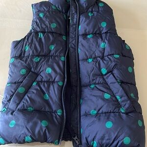 Navy blue and green polkadots Old Navy zip vest Girls 6-7